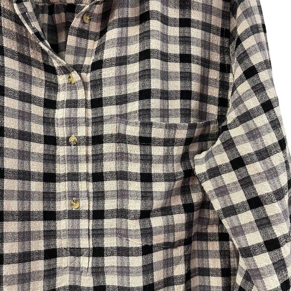 Pistola Flannel Shirt XL Plaid Check Black Ivory Tab Sleeve Button Back Pullover - Picture 3 of 11